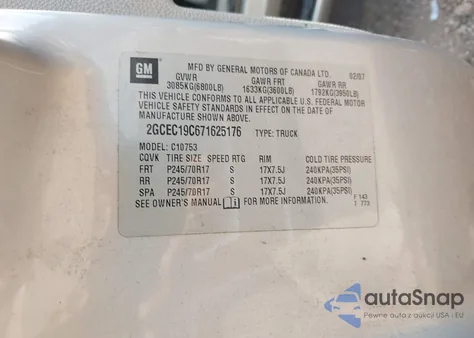 2007 Chevrolet Silverado C1500 z USA, uszkodzony, nr VIN 2GCEC19C671625176